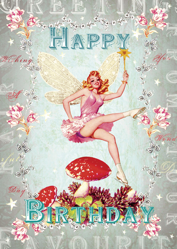 TRES033 - Happy Birthday - Mushroom Fairy Greeting Card by Mimi